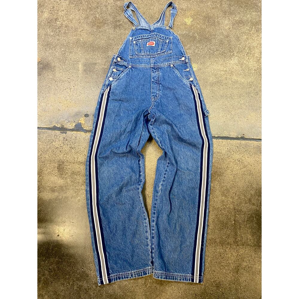 Vintage Revolt Denim Overalls Womens M Wide Leg Stripe Carpenter - Picture 2 of 7